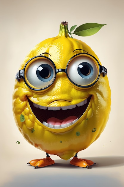 Foto un limone con gli occhiali e un sorriso