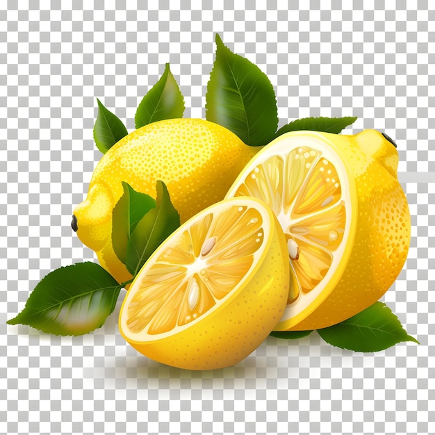 лимон с зелеными листьями и рисунок лимона