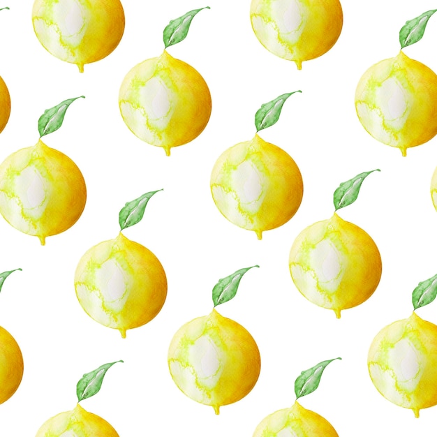 Lemon with leaf watercolor seamless pattern
