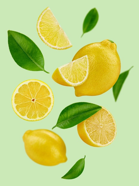 Lemon with leaves isolated on white background