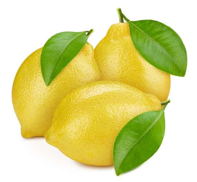 Lemon with leaves isolated on white fresh and ripe lemons Fresh organic lemon