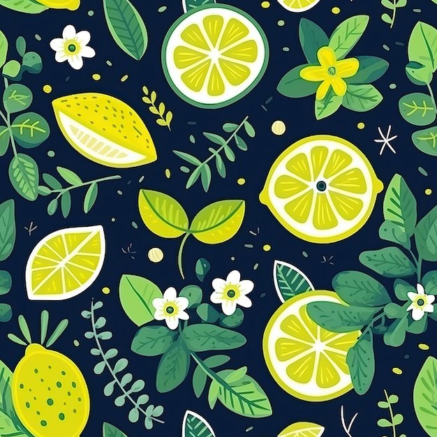 Photo lemon with leaves seamless pattern