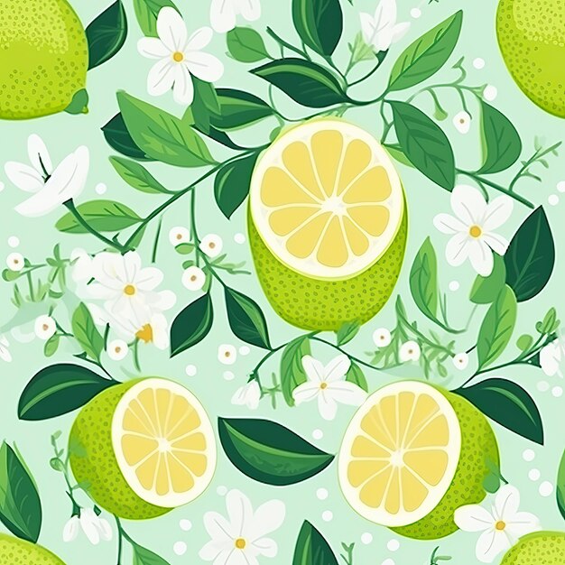 Photo lemon with leaves seamless pattern