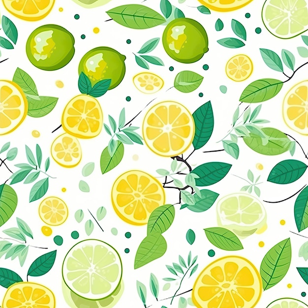 lemon with leaves seamless pattern