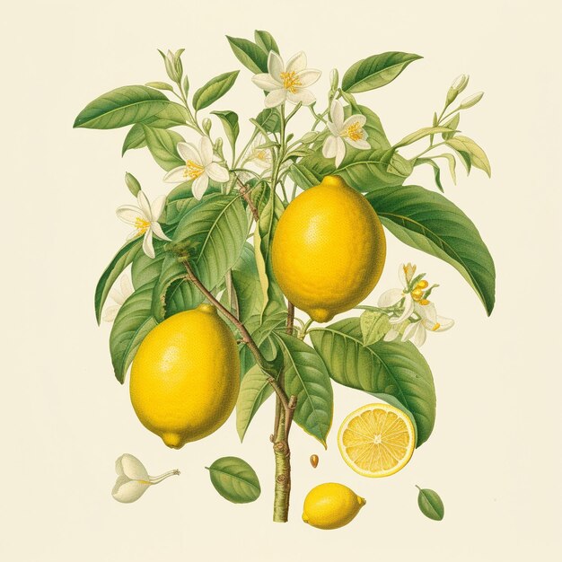 Photo lemon with leaves