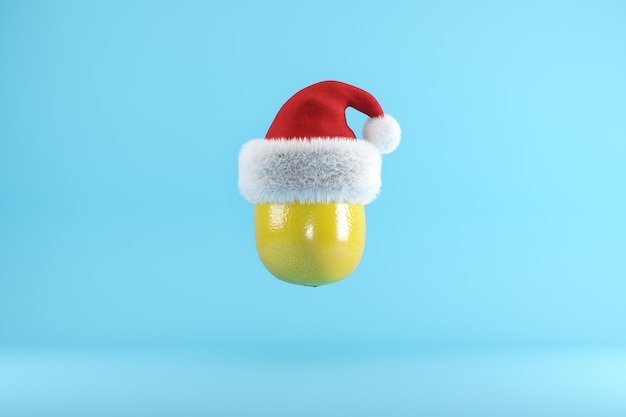 Lemon with Santa Hat floating on blue