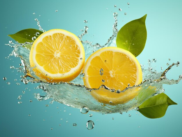 Lemon with water splash isolate on light background Ai generative illustration