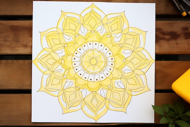 Foto mandala giallo limone disegnato su pergamena