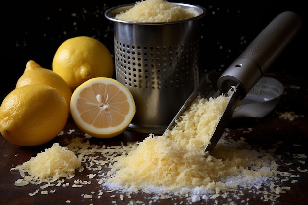 Photo lemon zest being grated with a zester