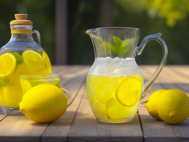 Photo lemonade drink in a jar glass
