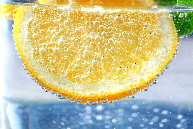 Lemonade in glass closeup