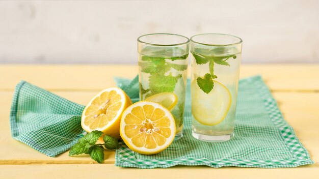 Lemonade in glass glasses for two