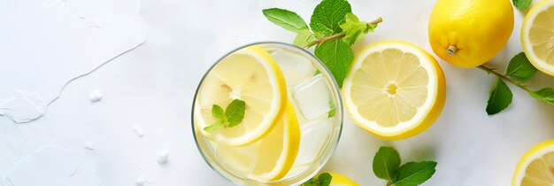 Лимонад в стакане со свежими лимонами и мятой Холодный летний напиток с копировальным пространством Генеративный ИИ