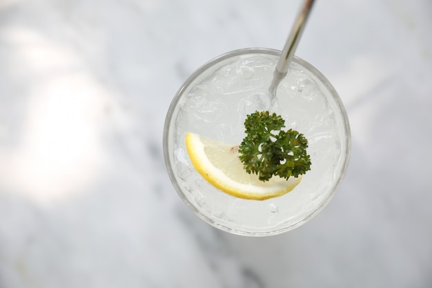 Lemonade , lemon drink with ice on table