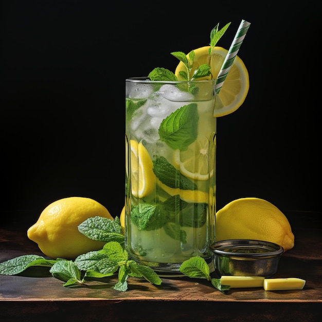 Lemonade mojito cocktail with lemon and mint With generate Ai