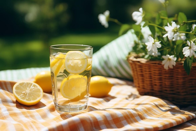 Foto fotografia di limonata su una coperta da picnic