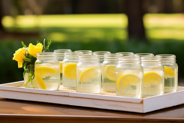 Photo lemonade served in mini mason jars for a cute presentation