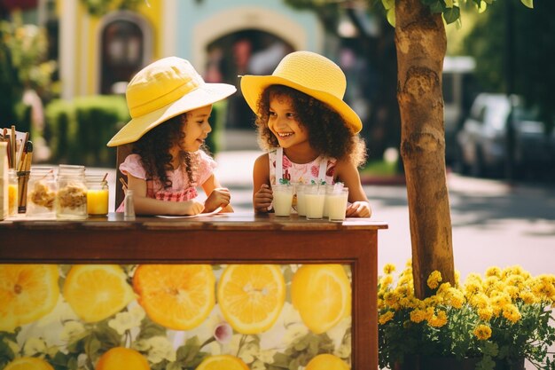 Lemonade stand with a retro bicycle and crates of lemons