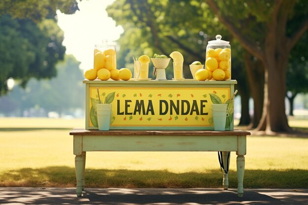 Lemonade stand with a retro bicycle and crates of lemons