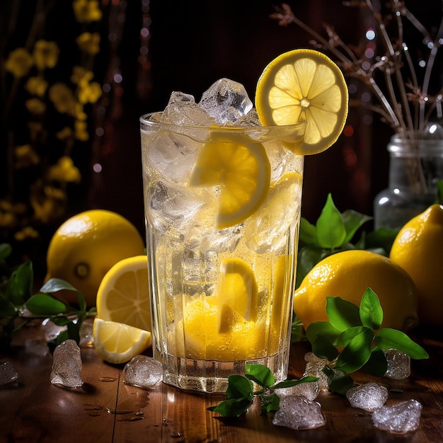 a lemonade with lemons and lemons on a table.