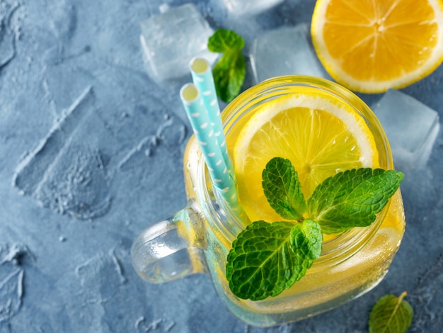 Lemonade with mint in mason jar