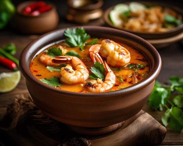 Lemongrass shrimp and tangy sweet tom yum soup Generative AI