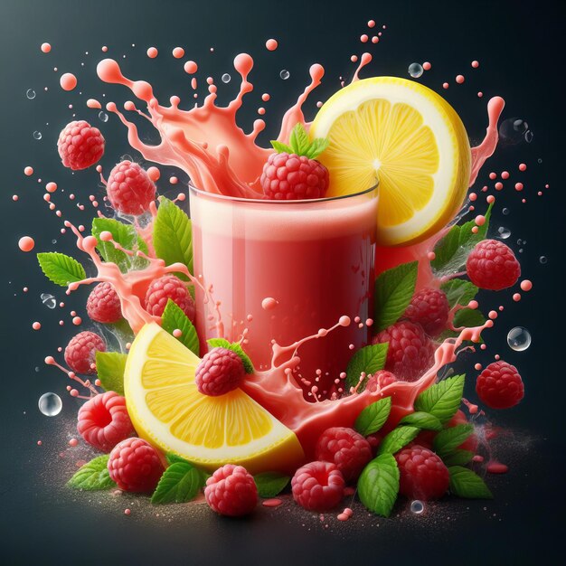 Lemonraspberry fresh juice Freshness thirst splashes Photo background