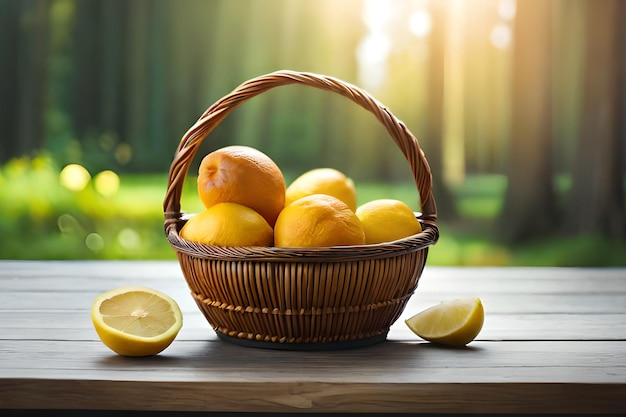 Lemons in a basket on a table