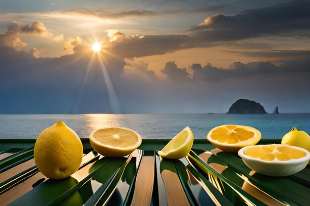 Foto limoni su una barca con il sole alle spalle