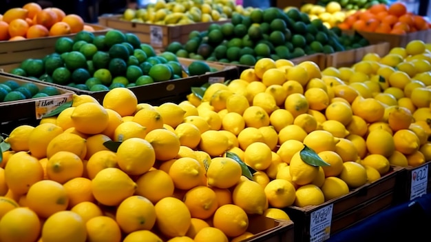 Lemons in boxes at the market generative ai