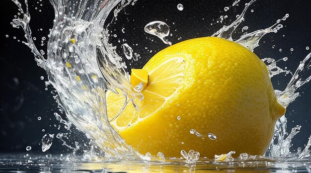 Lemons falling into water splash