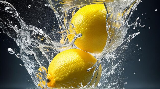 Lemons falling into water splash