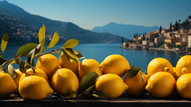 lemons fruit with oceans and mountains background