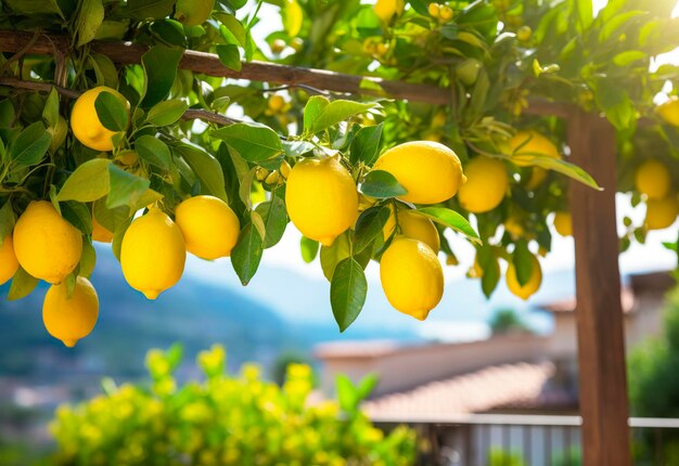 Photo lemons growing in a sunny garden on amalfi coast in italy