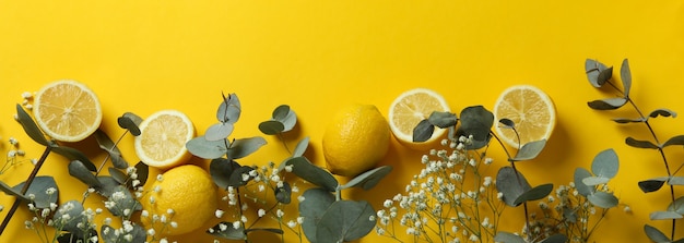 lemons and gypsophila isolated on yellow