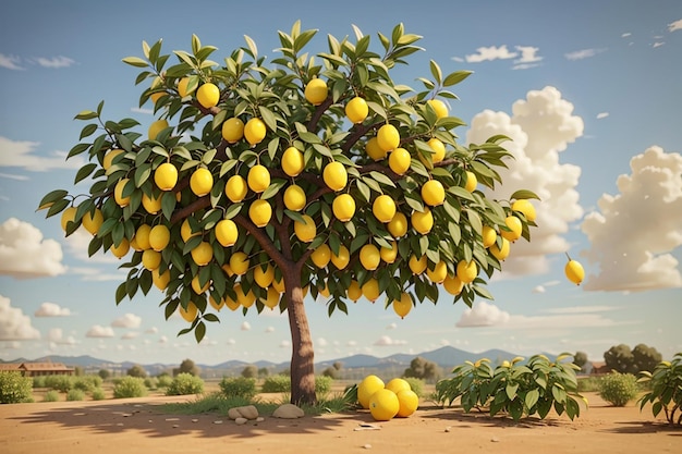Lemons hanging from a tree in a lemon grove