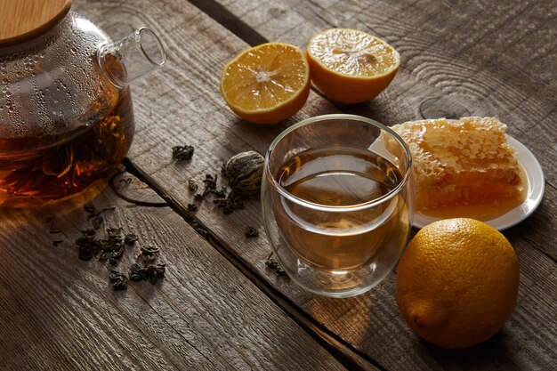 lemons honeycomb transparent teapot glass