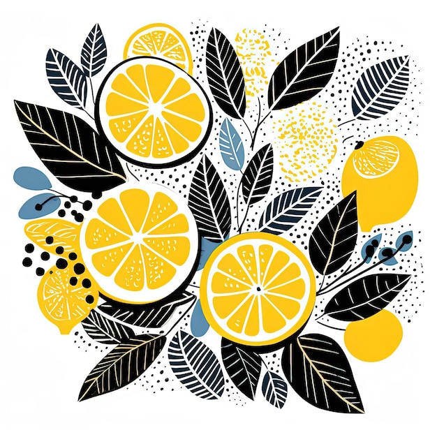 lemons lemon slices and leaves in a circle