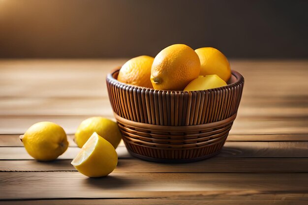 lemons and lemons on a wooden table