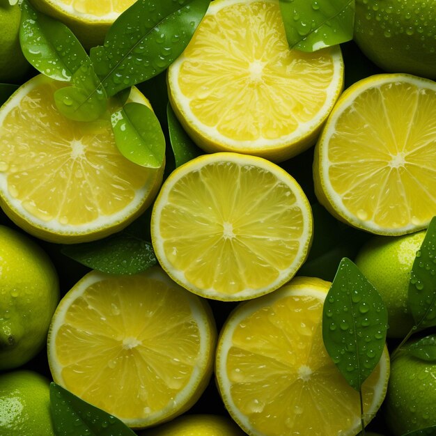Lemons and limes as a background Close up