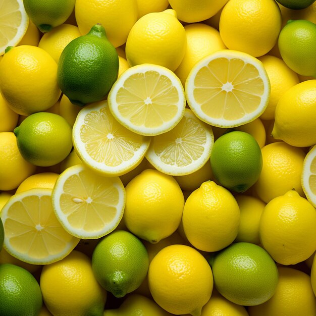 Lemons and limes as a background Close up