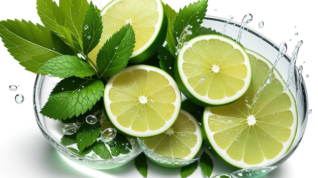 Lemons and mint in a bowl with water