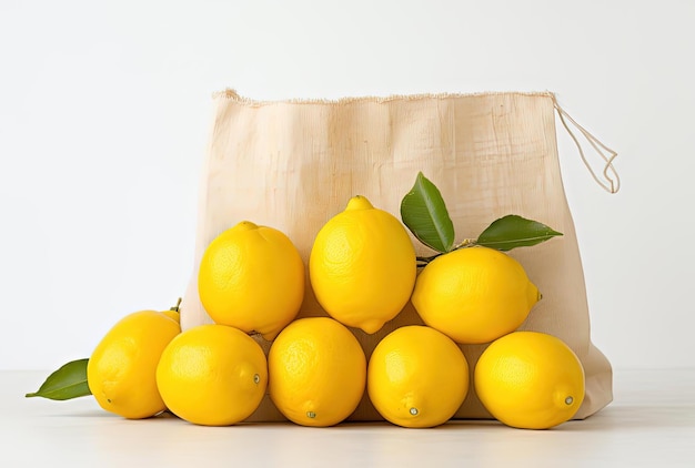 Photo lemons in a paper bag in the style of clean and streamlined