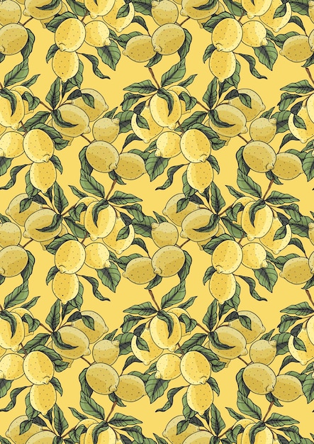 Lemons seamless pattern Fruit on yellow background