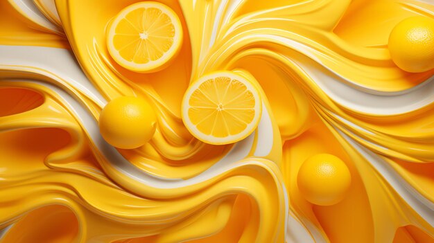 A lemons and swirly yellow liquid
