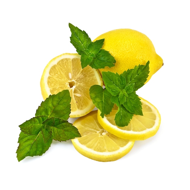 Lemons with three sprigs of mint