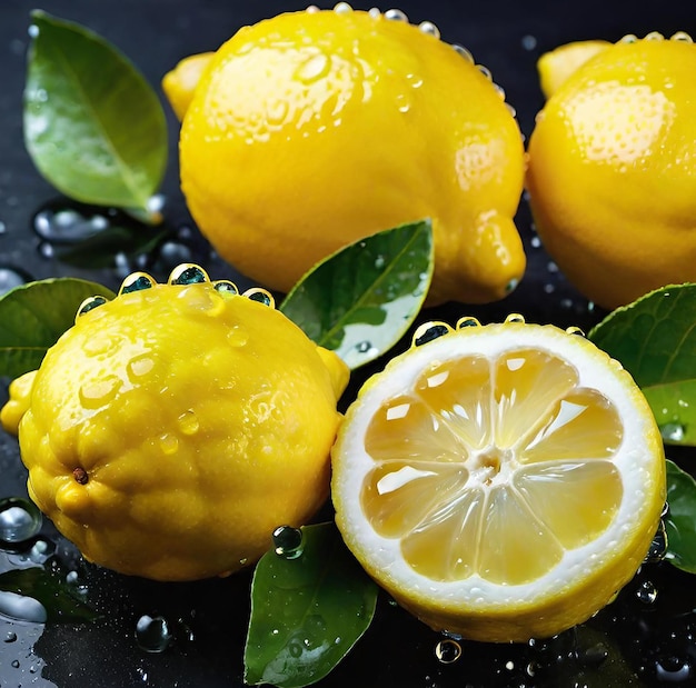 Foto limoni con gocce d'acqua ai immagine generata