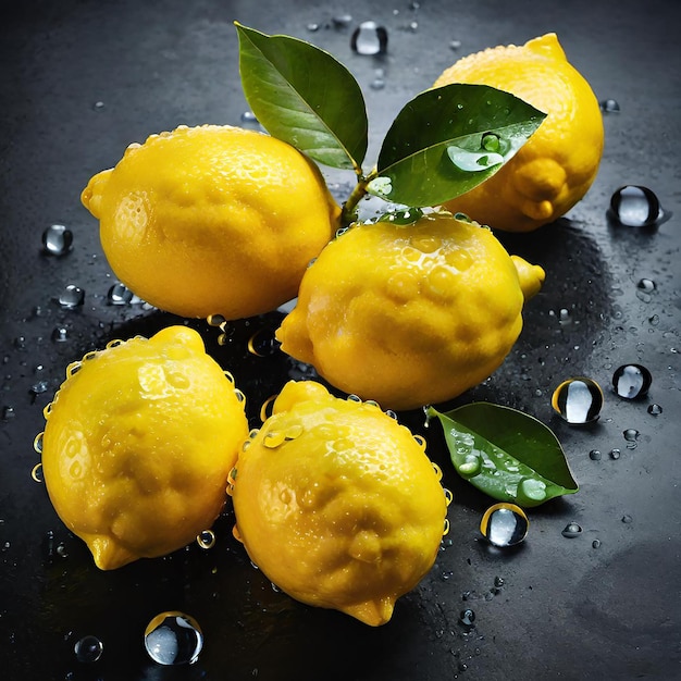 Foto limoni con gocce d'acqua ai immagine generata