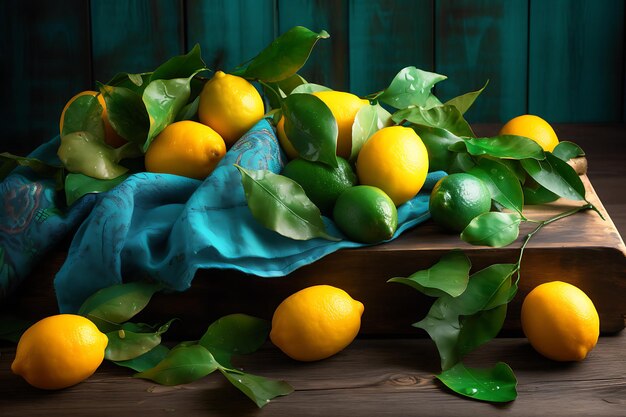 Lemons on a wooden table Ai Generative