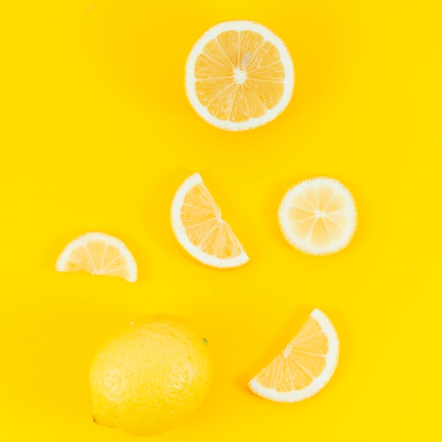 Photo lemons on yellow background